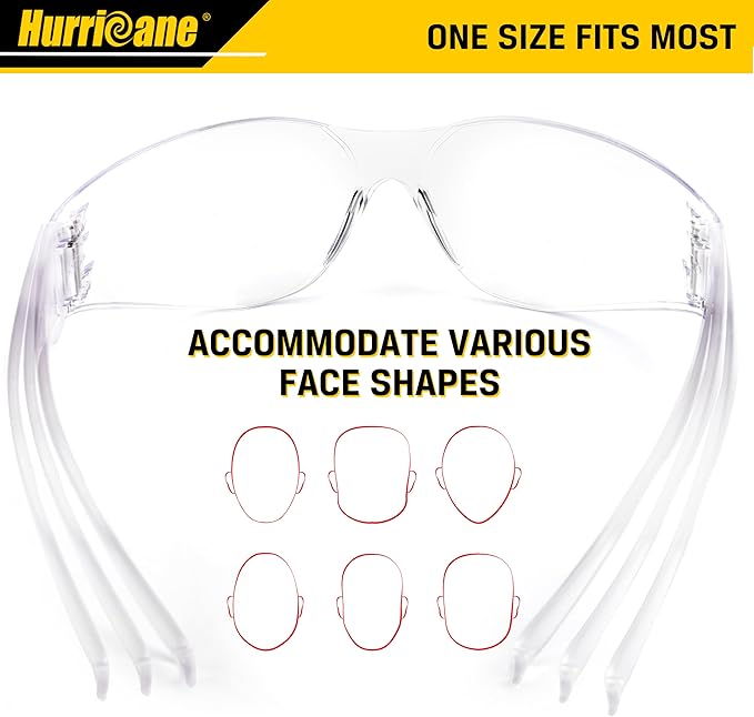HURRICANE Clear Safety Glasses - 24 Pc Safety Goggles with Clear Lens, 98% UV380 blocking, Scratch Impact Resistance Wrap Around Eyewear for Work, Lab, Construction Use
