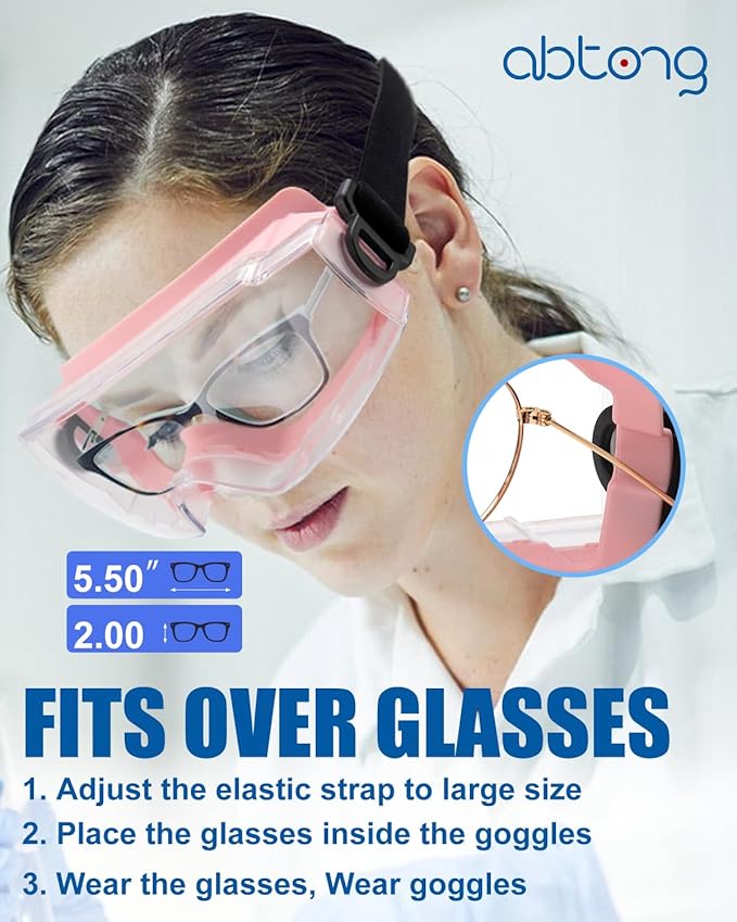 Safety Goggles Over Glasses with Anti-Fog Clear Lens, Eye Protection for Lab Work & Industrial Use - ANSI Z87.1 Certified - Impact Resistance, Chemical Splash, Adjustable Strip - Men & Women