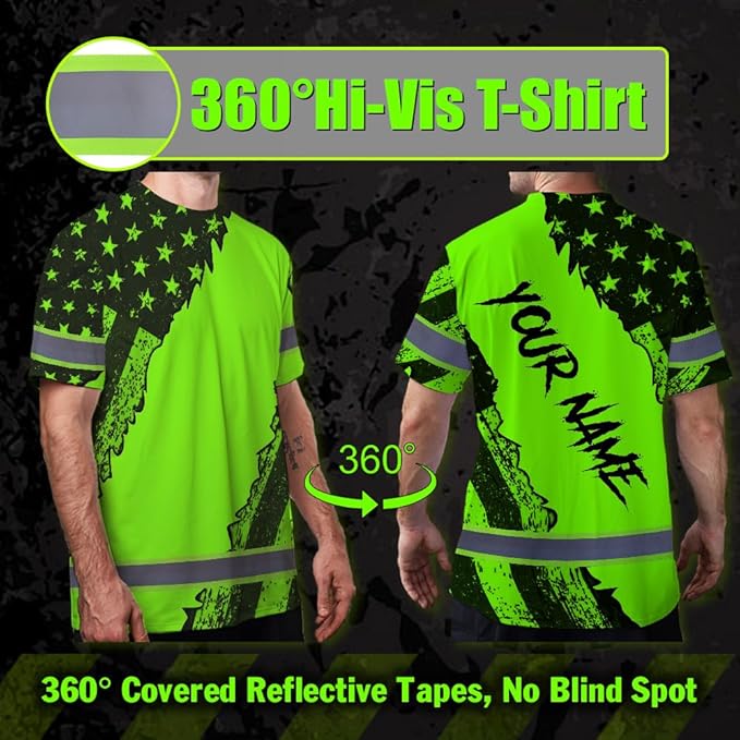 Maddly High Visibility US Flag Collection Safety Workwear Custom Name for Workers, Runners, Truckers, Patriotic