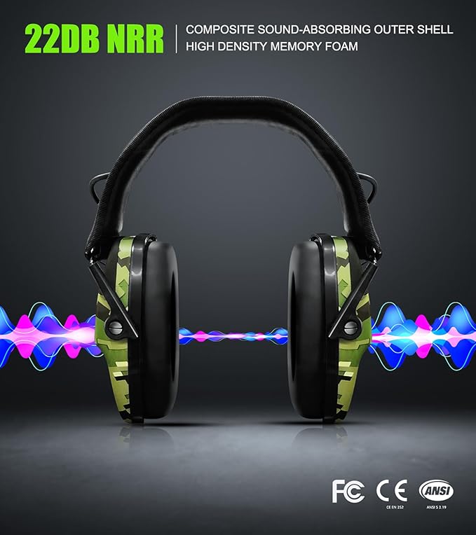 Upgrade Bluetooth 5.4 Shooting Ear Protection with Sound Amplify Electronic Digital Safety Ear Muffs Slim Hearing Protector for Shooting Hunting Gun Range - Digital Camo