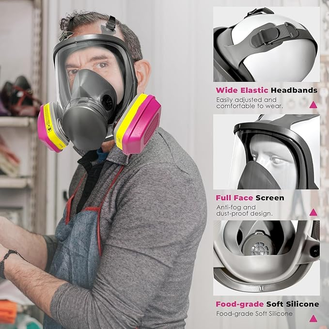 Full Face Respirator Mask, Paint Respirator Mask with 60923 Filters against Organic Vapor Gases for Spray Paint Chemicals Epoxy Resin Welding Sanding