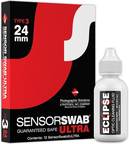 Senor Cleaning Kit - 24mm Sensor Swab (12 Swabs) for Cleaning Full Frame Sensors and Eclipse Sensor Cleaning Application with Dropper Tip (59ml) 2oz