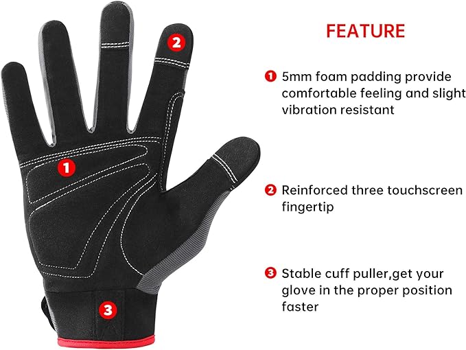 DULFINE Flex Grip Mechanic Work Gloves for Men,Black and Red Utility Safety Working Gloves Touch Screen,Excellent Grip,Ideal for Working on Cars and Outdoor Jobs(XX-Large)