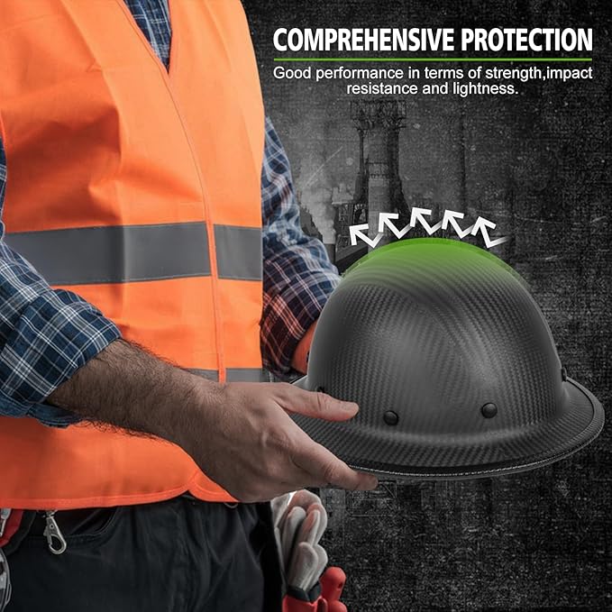GREEN DEVIL Carbon Fiber Full Brim Hard Hat OSHA & ANSI Rated Hardhat for Men with Brim Guard