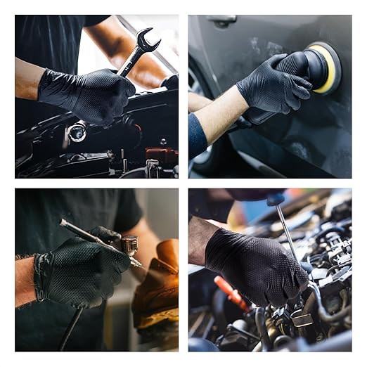 10mil Nitrile-Gloves Disposable-Black Chemical-Resistant Rubber - Mechanic Gloves Heavy Duty, Latex Free, Diamond Grip (200, X-Large)