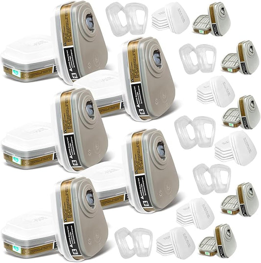 Respirator Cartridge/Filter, 6001 Filter Cartridges Installed on 6200, 6800 Respirator Body, Use for Asbestos, Resin, Paint, Dust, Welding