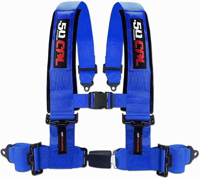 Blue 4 Point Harness for Bucket Seat, Push Button Release, 10 Color Options, Racing Harness, Race Car, Off Road Vehicle, UTV, RZR (1 Unit) [6042]