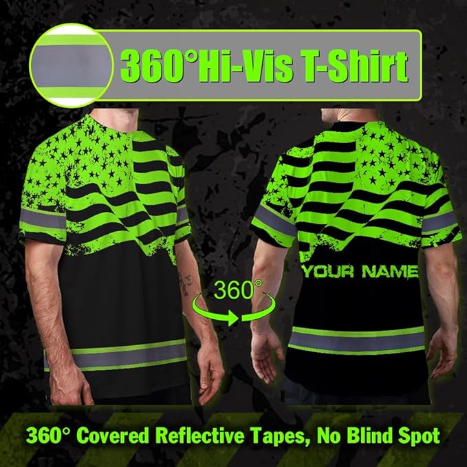 Maddly High Visibility US Flag Collection Safety Workwear Custom Name for Workers, Runners, Truckers, Patriotic