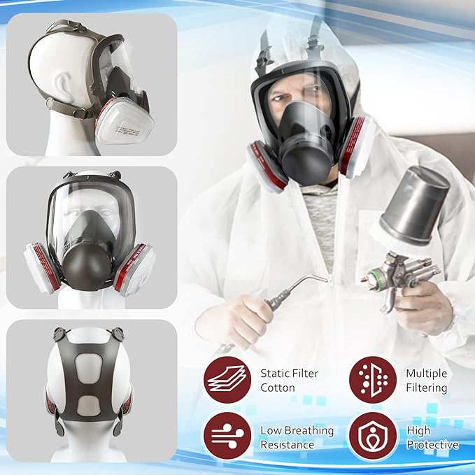 6800 Full Face Gas Mask - Anti-fog, Dust-proof Respirator Nuclear with 2097 & 6001CN Filters Protection for Painting, Mechanical Polishing, Welding and Other Work Protection