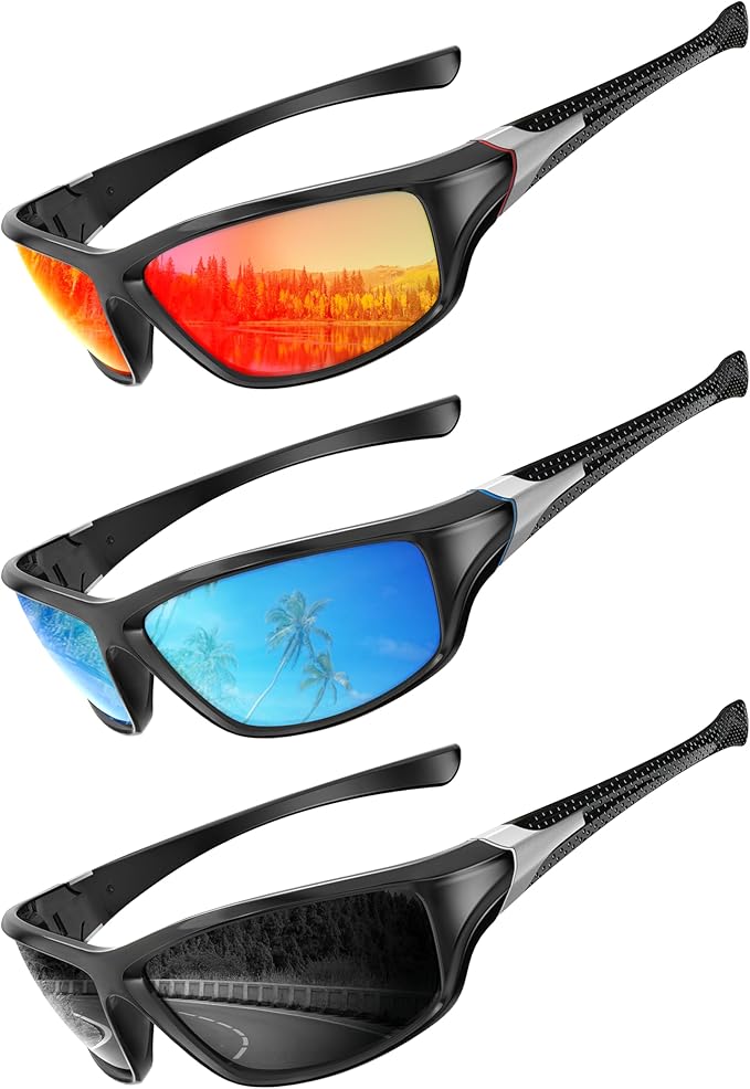 Polarized-Sunglasses-Men Sports Mens-Sunglasses: Sun-Glasses with UV400 Protection for Driving Golf Fishing Running