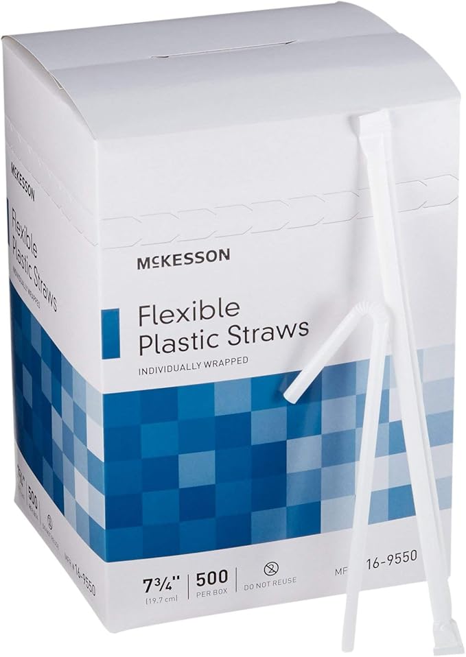 McKesson Flexible Plastic Straws, Individually Wrapped, 7 3/4 in, 10000 Count