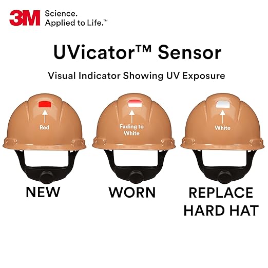 3M Hard Hat SecureFit H-711SFR-UV, Tan, Non-Vented Cap Style Safety Helmet with Uvicator Sensor, 4-Point Pressure Diffusion Ratchet Suspension, ANSI Z87.1