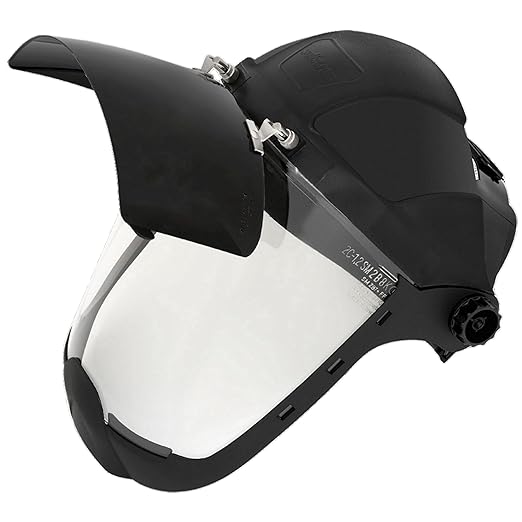 Sellstrom DP4 Face Shield - Lightweight Mask with High Impact Crown & Ratchet Headgear for Work, Grinding, Plasma/Flame Cutting - ANSI Z87.1 - Clear Anti Fog Polycarbonate Window - UV/IR Flip Up Visor