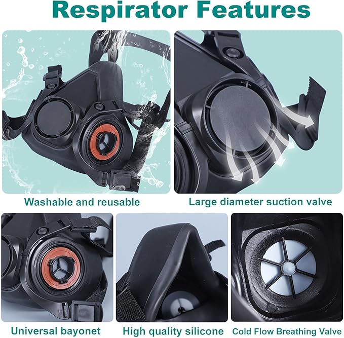 Reusable Respirator Mask with Activated carbon filter cottons for Gas, Organic Vapors