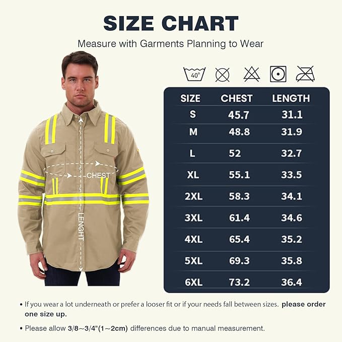 SKSAFETY 7oz FR Shirts for Men, Welding Shirt Hi Vis Flame Resistant 100% Cotton Fire Retardant Longsleeve Shirt CAT2/NFPA