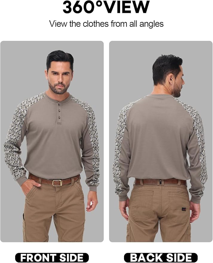 Men's Green Large Regular Fit 5.5oz 100% Cotton Long Sleeve FR Shirt for Work & Outdoor Activities