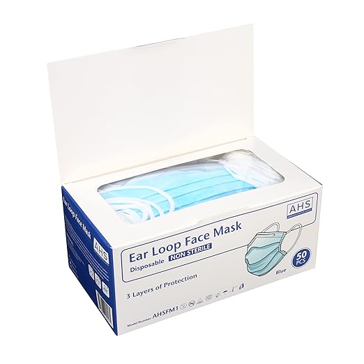 (AHS) Earloop Masks Disposable | Adult Face Covering | 3 Ply Disposable Face Mask (Box of 50)