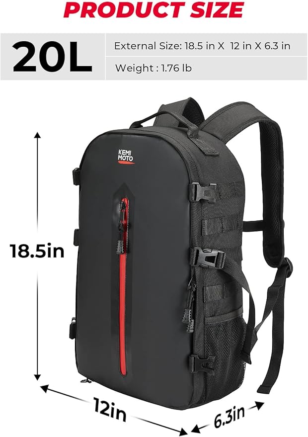 KEMIMOTO Motorcycle Helmet Backpack, 20L Bag With Hidden Net, Large Capacity Holder