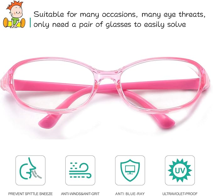 Safety Glasses Goggles Anti Fog Eye Protection Blue Light Blocking lens Side Shield Anti Pollen Soft TR90 for Boys Girls(Pink)