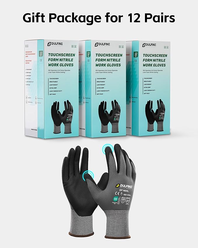 Safety Work Gloves MicroFoam Nitrile Coated-12 Pairs Pack,Red Seamless Knit Nylon Glove with Black Micro-Foam Nitrile Grip,Ideal for General Purpose,Automotive,Home Improvement,Painting(Medium)