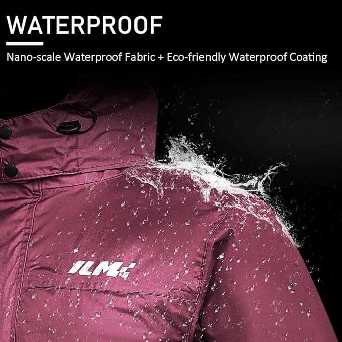 ILM Motorcycle Rain Suit for Women Waterproof Resistant Raincoat 6 Pockets 2 Pieces Packable Rainwear Jacket and Pants Model RS02