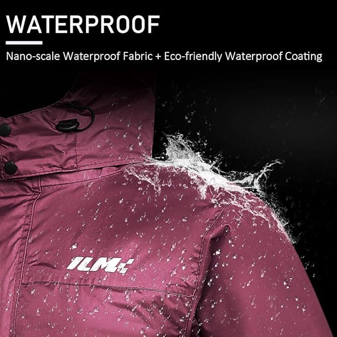 ILM Motorcycle Rain Suit for Women Waterproof Resistant Raincoat 6 Pockets 2 Pieces Packable Rainwear Jacket and Pants Model RS02