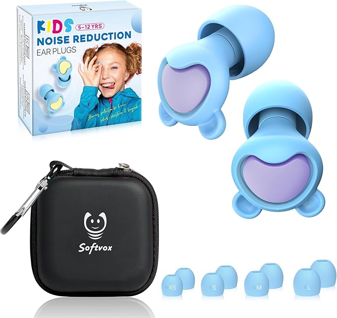 Kids Earplugs (6-12 yrs), Noise Reduction for Child/Adult with Small Ear-Canal, Noise Sensitivity Ear Plugs for Home, School, Playtime & Beyond, 8 Tips in XS/S/M/L - 26dB Ear Protection
