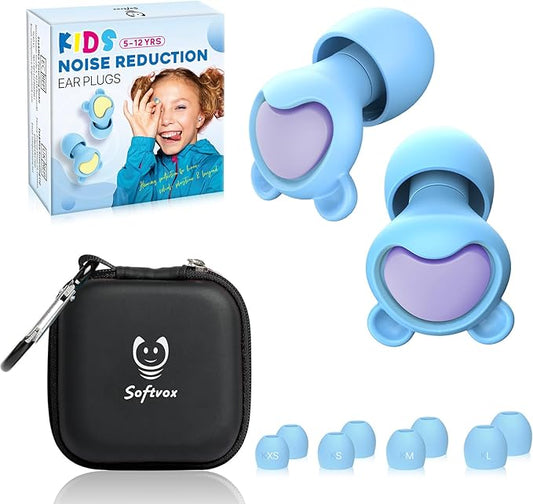 Kids Earplugs (6-12 yrs), Noise Reduction for Child/Adult with Small Ear-Canal, Noise Sensitivity Ear Plugs for Home, School, Playtime & Beyond, 8 Tips in XS/S/M/L - 26dB Ear Protection