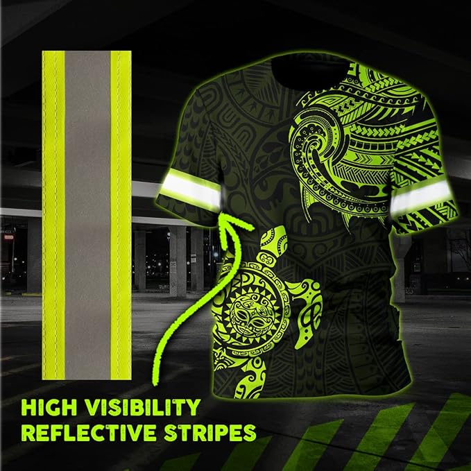 Matedecor Skull High Visibility Shirt Men Reflective Safety Shirts US Flag Custom Name Workwear, Runners, Walkers, Patriotic