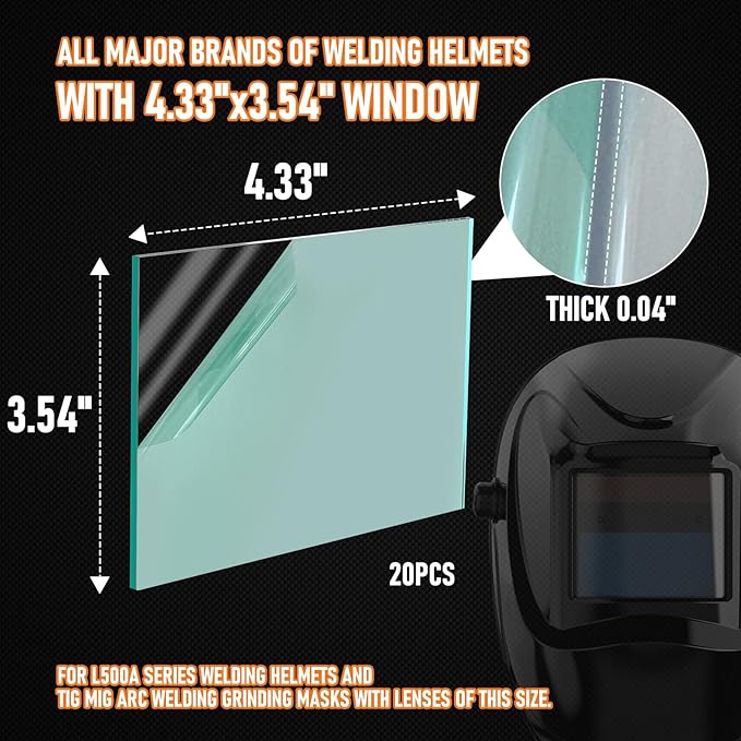 20Pcs - 4.33" x 3.54"- Universal Welding Helmet Clear Lens - Replacement Welding Helmet Lens
