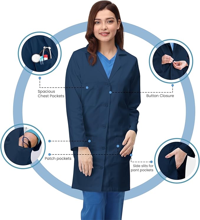 NY Threads Professional Lab Coat for Women, Long Sleeve Medical Coat