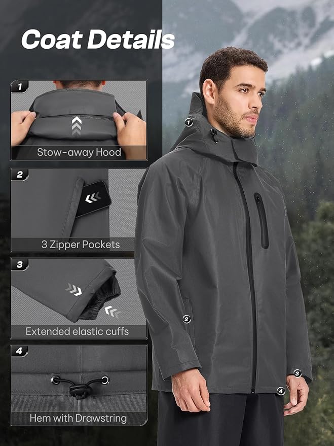 SaphiRose Men's Waterproof Rain Suit 2pcs/set Packable Rain Gear for Golf Motorcycle Fishing