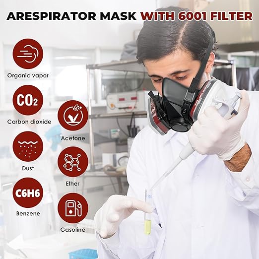 ANUNU Respirator Mask with Filters, Reusable Dust Respirator Mask for Painting, Gases, Dust, Chemical, Organic Vapors, Epoxy Resin, Welding