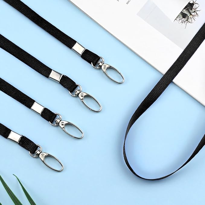 50Pcs Black Lanyard for ID Badges Nylon Flat Lanyard with Swivel Hook Bulk Lanyards for Office, School, Conference