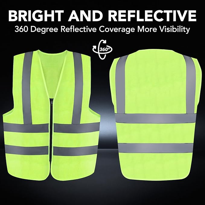 3-Pack Reflective Safety Vest For Women Men - High-Visibility Safety Vest with 2in Reflective Strips for Emergency, Construction, and Safety Use (Green X-Large)