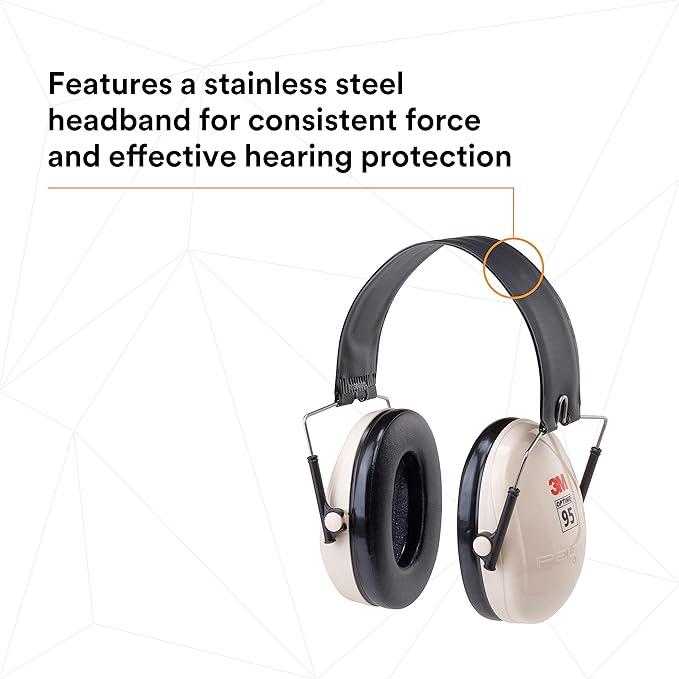 3M PELTOR Hearing Protection Optime 95 Earmuffs, Adjustable Earcups, E-A-Rfit Compatible, Stainless Steel