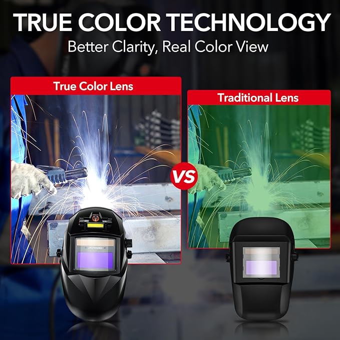 Welding Hood Auto Darkening Welding Helmet with Light True Color 1/1/1/2 Top Optical Clarity Wide Shade 9-13 Welding Mask with Grinding Weld Helmet (KTS-JS01)