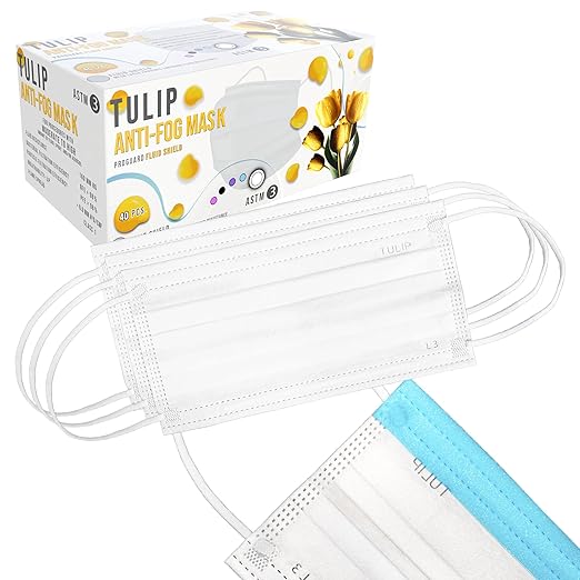 40 White Fluid Shield ASTM Level 3 Masks 4-Layer w/Anti Fog Foam Strip