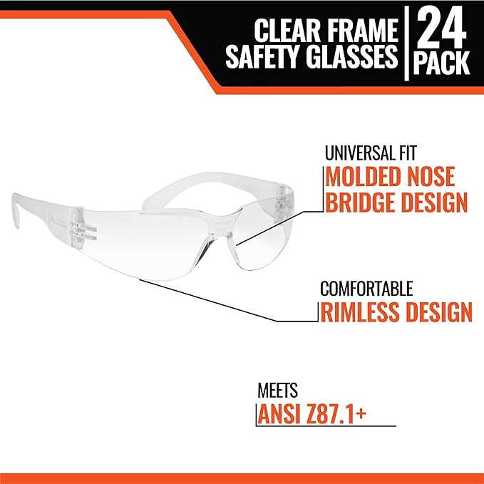 Malta Dynamics Safety Glasses – ANSI Z87+ Rated UV Eye Protection Glasses for Construction, Manufacturing, Scratch-Resistant