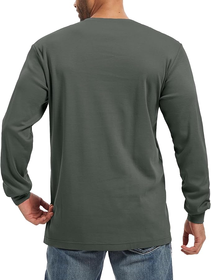 WORKWEYA Men's FR Shirts 6.5oz Lightweight Long Sleeve Flame Resistant T-Shirt NFPA 2112/CAT2