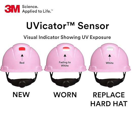 3M Hard Hat SecureFit H-713SFR-UV, Pink, Non-Vented Cap Style Safety Helmet with Uvicator Sensor, 4-Point Pressure Diffusion Ratchet Suspension, ANSI Z87.1