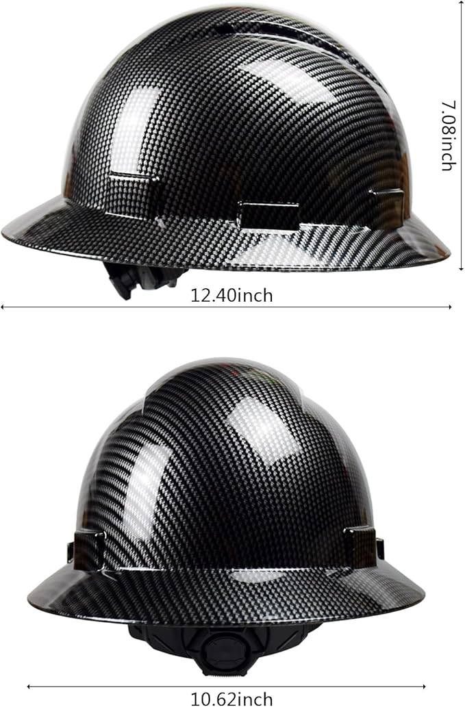 Full Brim Hard Hat - OSHA Safety Helmet Durable Lightweight Carbon Fiber Hard Hat, 6-Point Ratchet Suspension Protective Gear for Men and Women