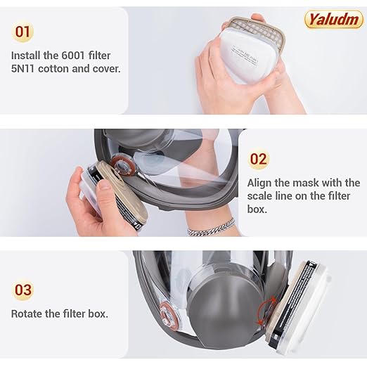 Full Face Respirator Mask with Filter, Reusable Mask Respirators with 6001 Activated Carbon Filter, Gas Masks for Painting, Dust, Welding, Cutting, Woodworking, Chemical, Organic Vapor
