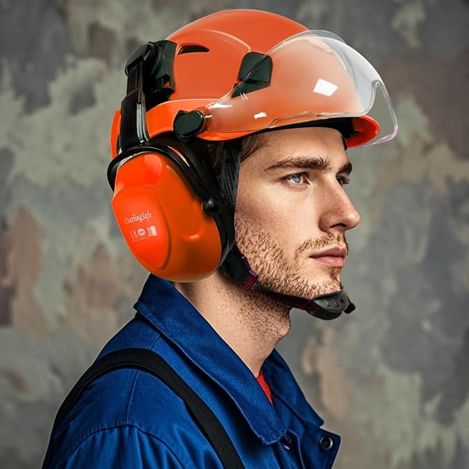 Hard Hat with Visor Ear Muffs Vented Safety Helmet with Visor Earmuffs ANSI Z89.1 Outdoor Work Hardhats Construction
