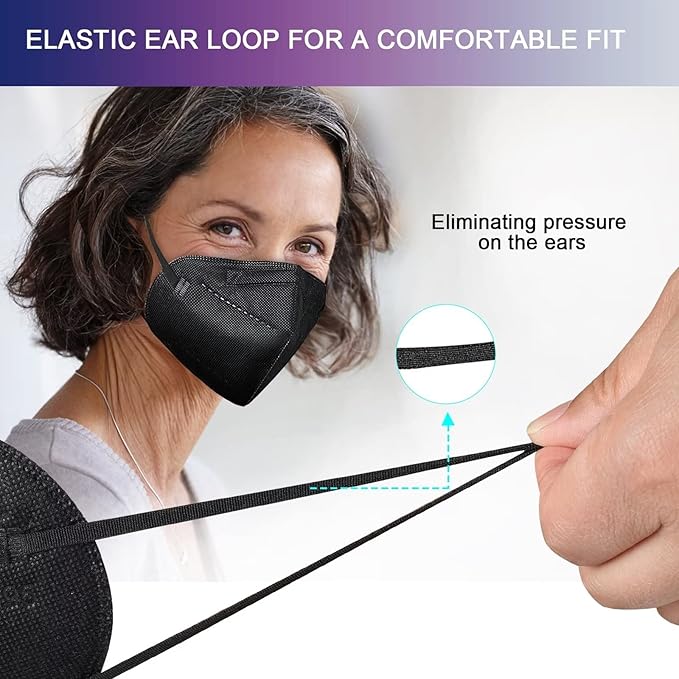 KN95 Face Mask 50 Pack, Individually Wrapped, Black Disposable Face Masks, 5-Ply Protection against PM2.5 Breathable Comfortable Safety Mask with Over 95% Filtering