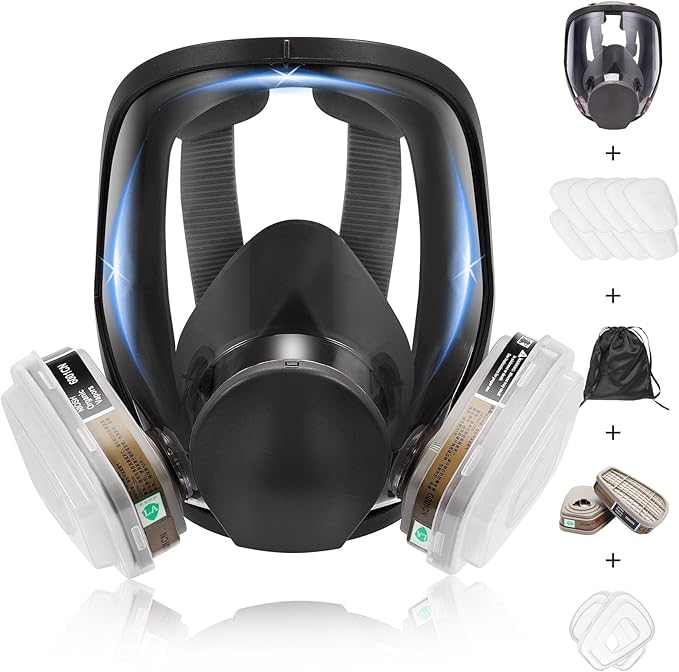 Full Face Respirator Mask, Gas Masks Survival Nuclear and Chemical, Gas Respirator with Activated Carbon Filters