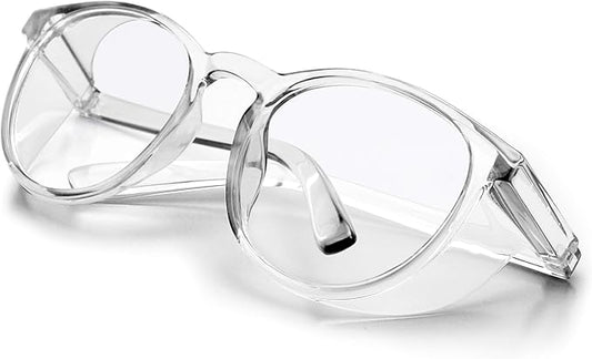 Anti-Fog Stylish Round Safety Glasses Side Shields | UV Eye Protection HD Blue Light Blocking Glasses | Comfortable Clear Lab Goggles for Men and Wome (White)