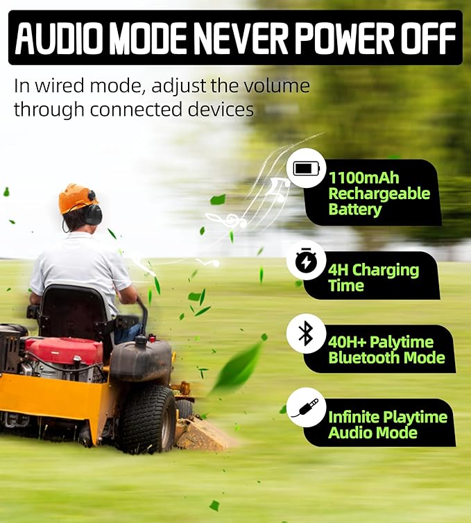 PROHEAR Safety Headphones with Bluetooth 5.3 - Compatible with 3M H-700 & DEWALT Hard Hats, 40H Battery Green - OSHA Hearing Protection for Construction Workers, Landscaping, Mowing