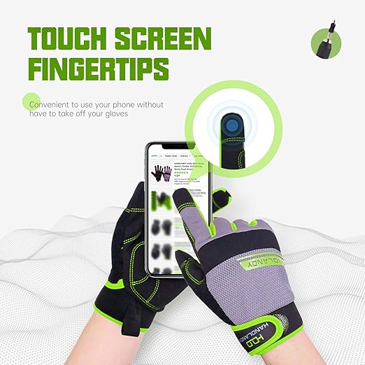 HANDLANDY Work Gloves Mens & Women, Utility Safety Mechanic Working Gloves Touch Screen, Flexible Breathable Yard Work Gloves (Small, Green)