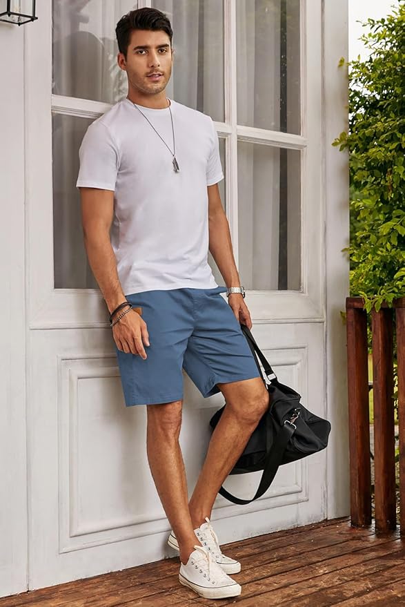JMIERR Mens Casual Shorts - Cotton Drawstring Summer Beach Stretch Twill Chino Golf Shorts